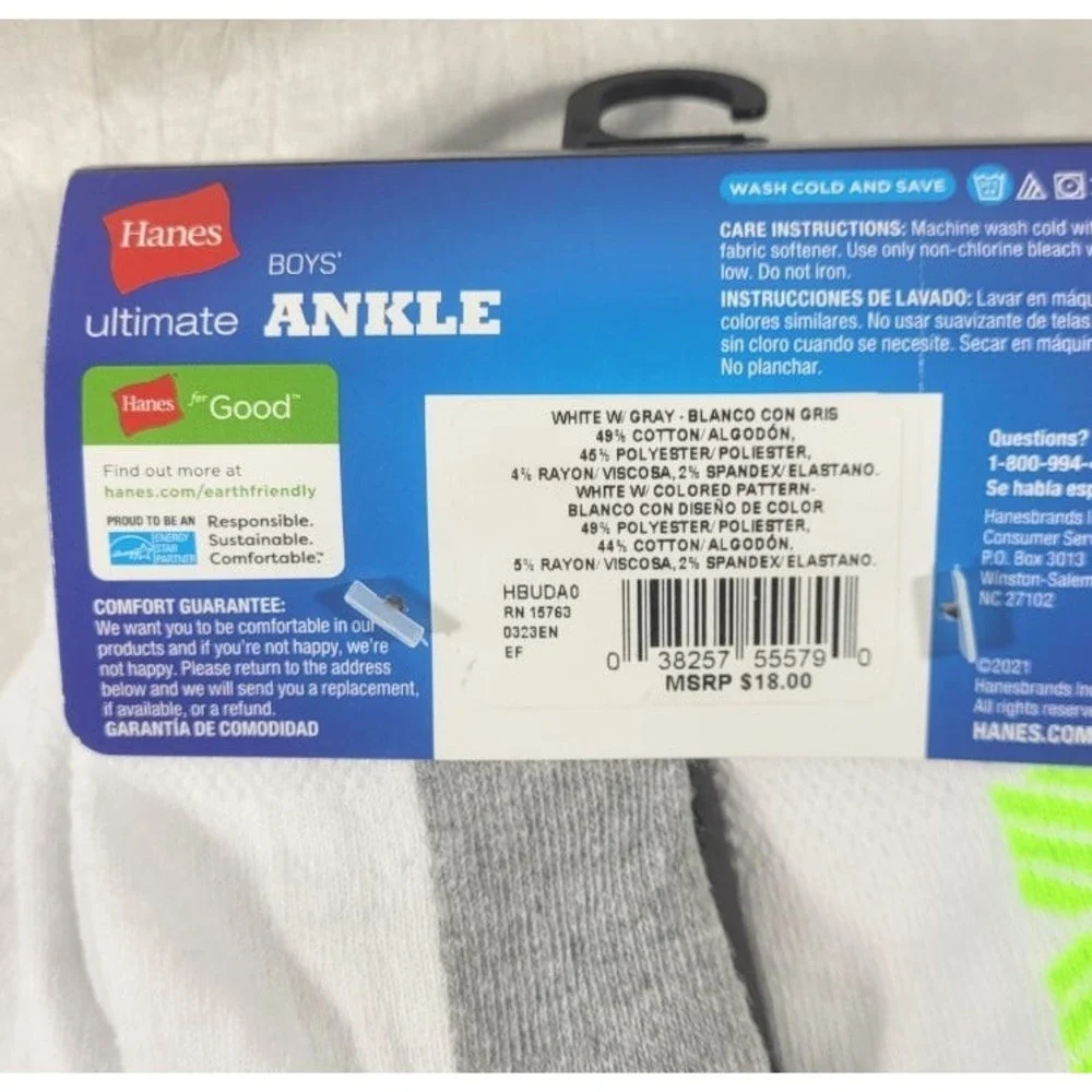 Hanes 10-Pack Boy's Ultimate Performance Sport Ankle Socks - Medium 9-12.5